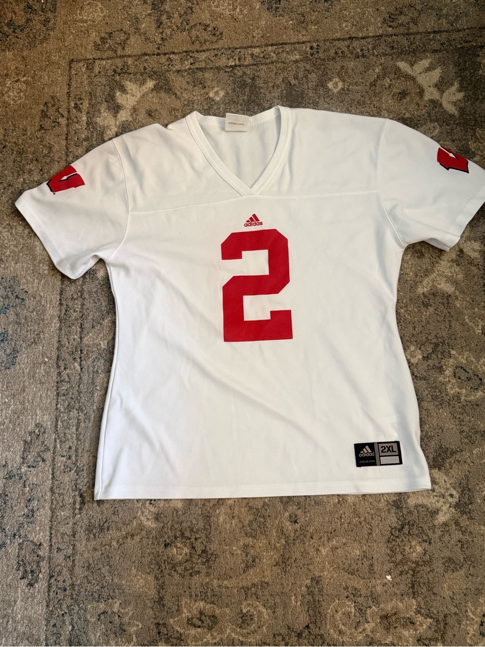adidas White Men’s Football Jersey with Red Number 2